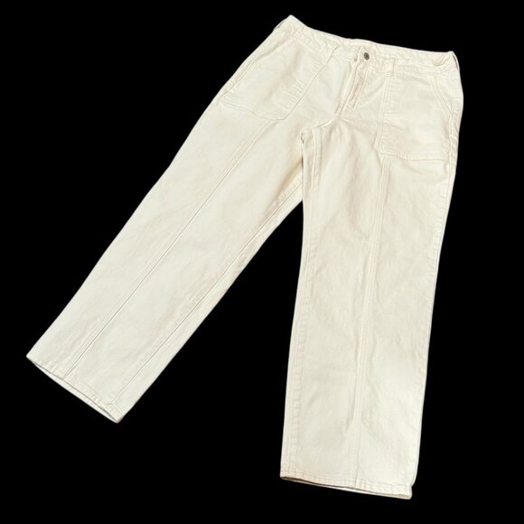 Old Navy Cream High Waisted OG Loose Wide Leg Womens Utility Denim Jeans Size 16 - Picture 5 of 12